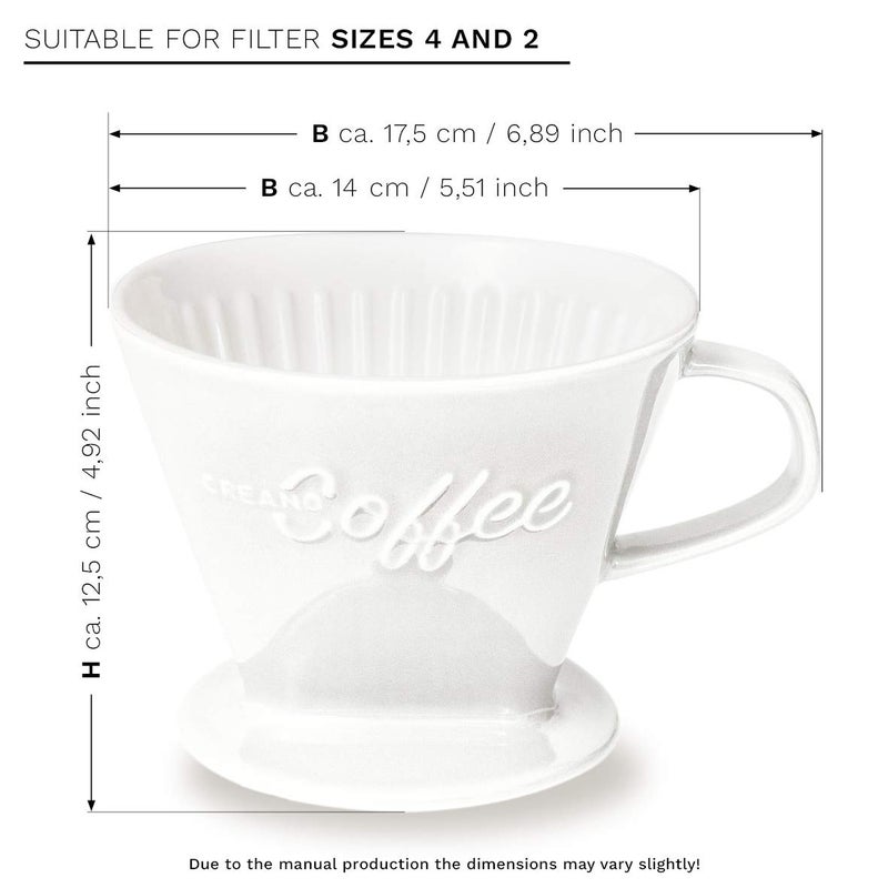 Creano XXL Porcelain Coffee Dripper Ceramic Cone Brewer - Filter Size 4 White - huge and heavy quality 800gr/28oz - 6 Colours availeble - Image 2